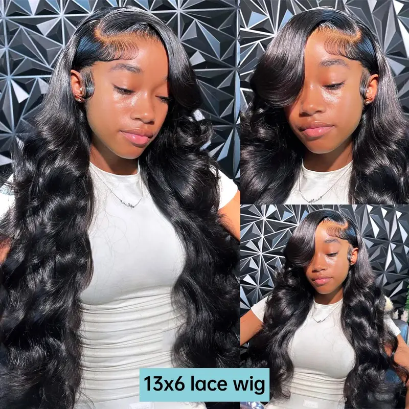 Body Wave Lace Front Wigs Human Hair Pre Plucked 13x6 HD Transparent Lace Front Wigs Human Hair Pre Plucked Brazilian Virgin Human Hair Wigs for Women 13x4 Glueless Lace Frontal Wig Natural Black 6