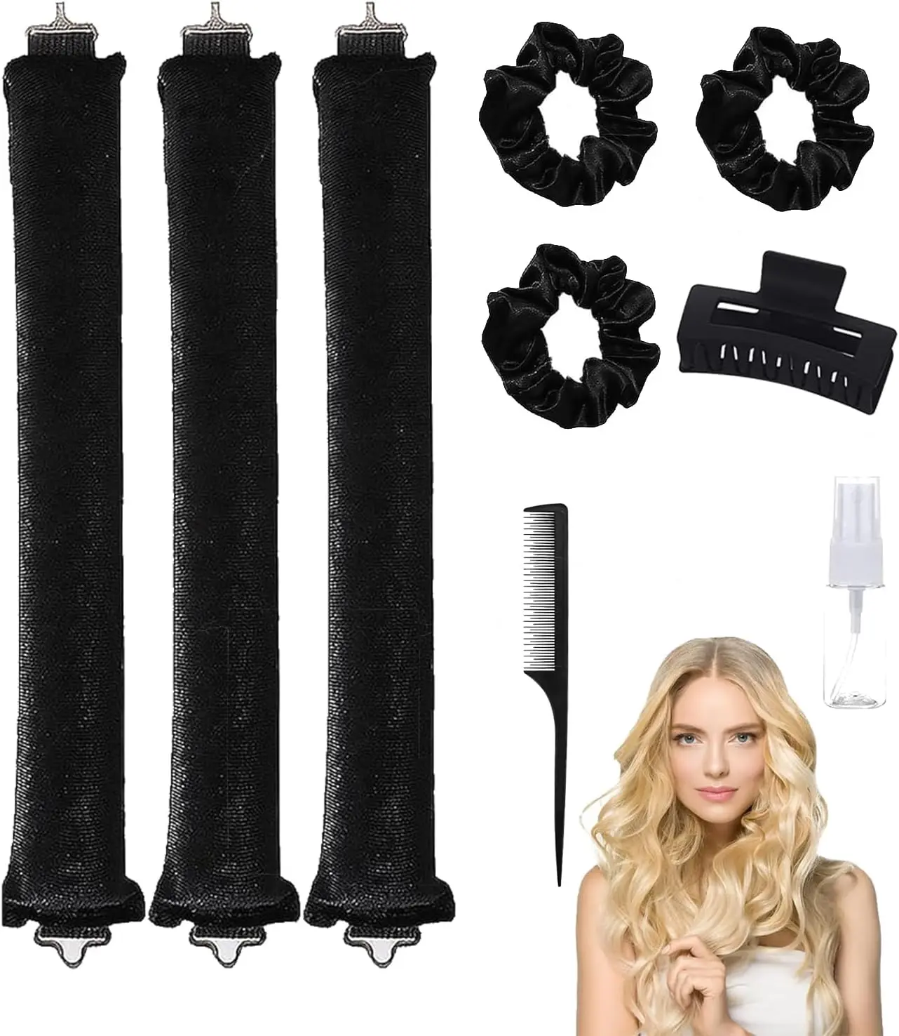 9 Pieces Blowout Rods, Heatless Curlers, Heatless Curling Rod for Long Hair, Heatless Overnight Blowout Rods, for DIY Hair Styling Tools, No Damage to Hair(Black)