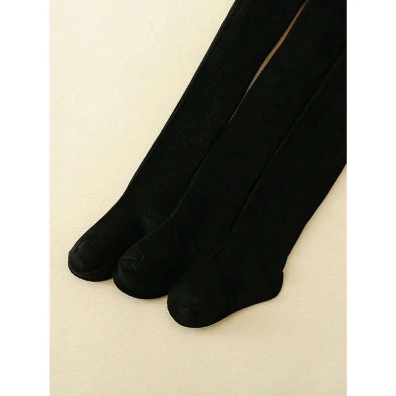 3pcs Kids' Black & White Striped All-Match Tights, Suitable For Daily Wear 3
