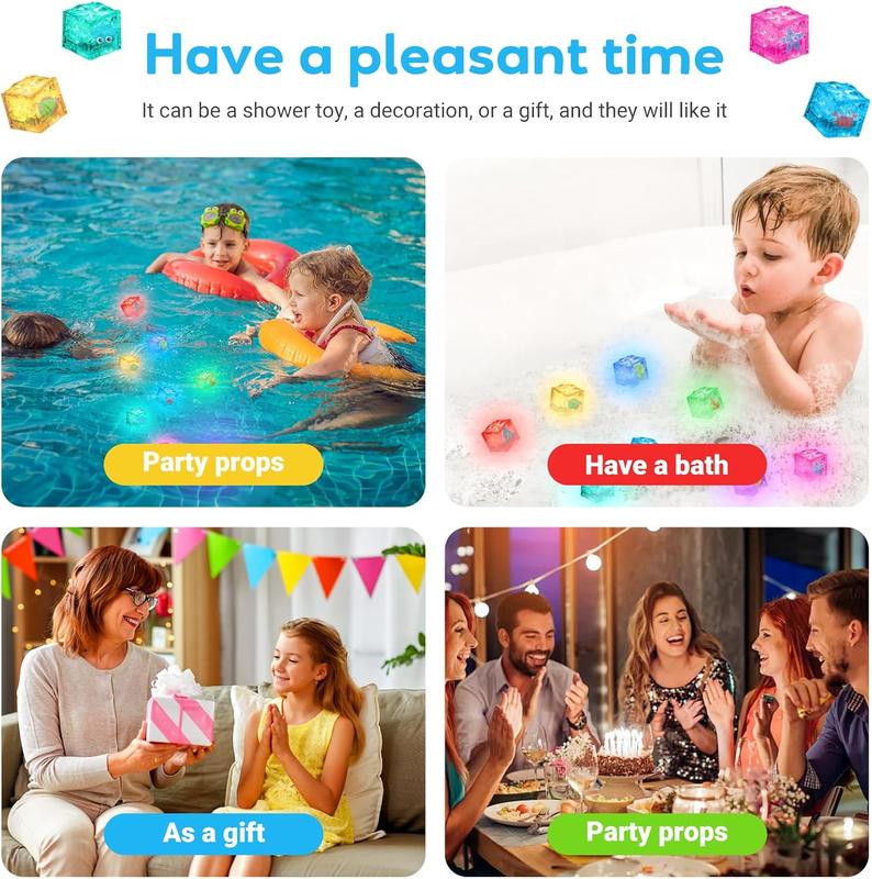 Light Up Bath Toys, 8Pcs LED Ice Cubes Baby Light Up Toys Sensory Toys Sensory Bath Toys for Kids 2