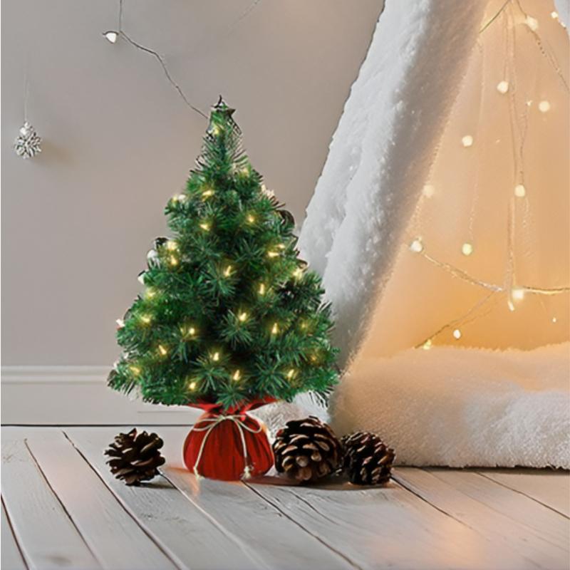 2ft Mini Christmas Tree Christmas Table Decoration with Base, LED Lights, Small Indoor Christmas Decor & Gift, Battery operated, Christmas Decorations Indoor, Small Pre Lit Christmas Tree-Green 3