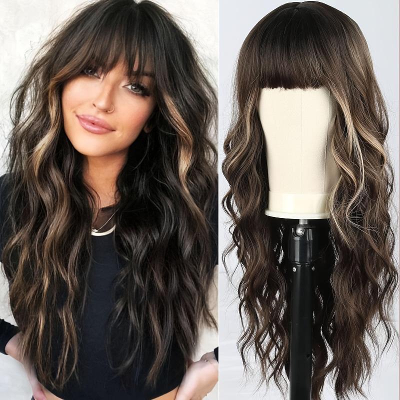 Highlight Long Curly Wavy Wig Synthetic Wig Beginners Friendly Heat Resistant Elegant For Daily Use Wigs For Women 0
