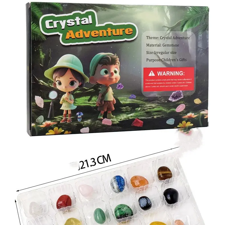 Crystal Adventure Gift Box for children Natural Science, Best Christmas Gift for Children, Crystal Collection Crystal Kit, Popular Tumbled Crystals Crystal Starter Set for boy/girl, Natural crystal rough stone children's gemstone mineral box birthday gift 7