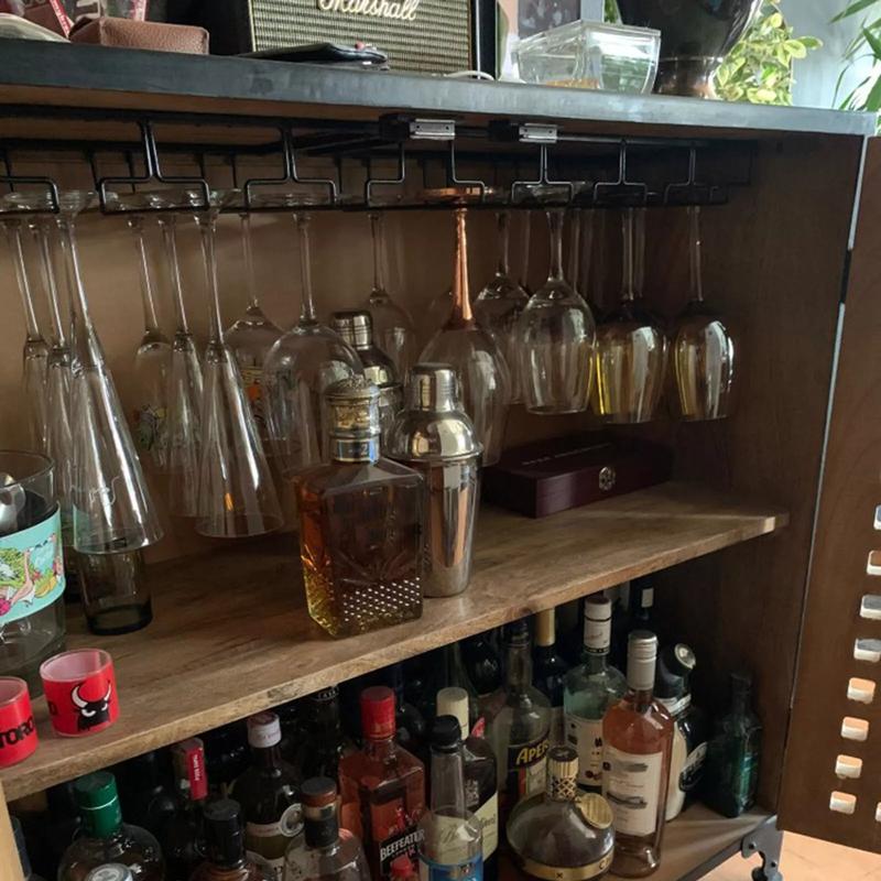 Hanging Wine Glass Shelf Holder Hanger Organizer Under Cabinet Cup Storage Rack 1