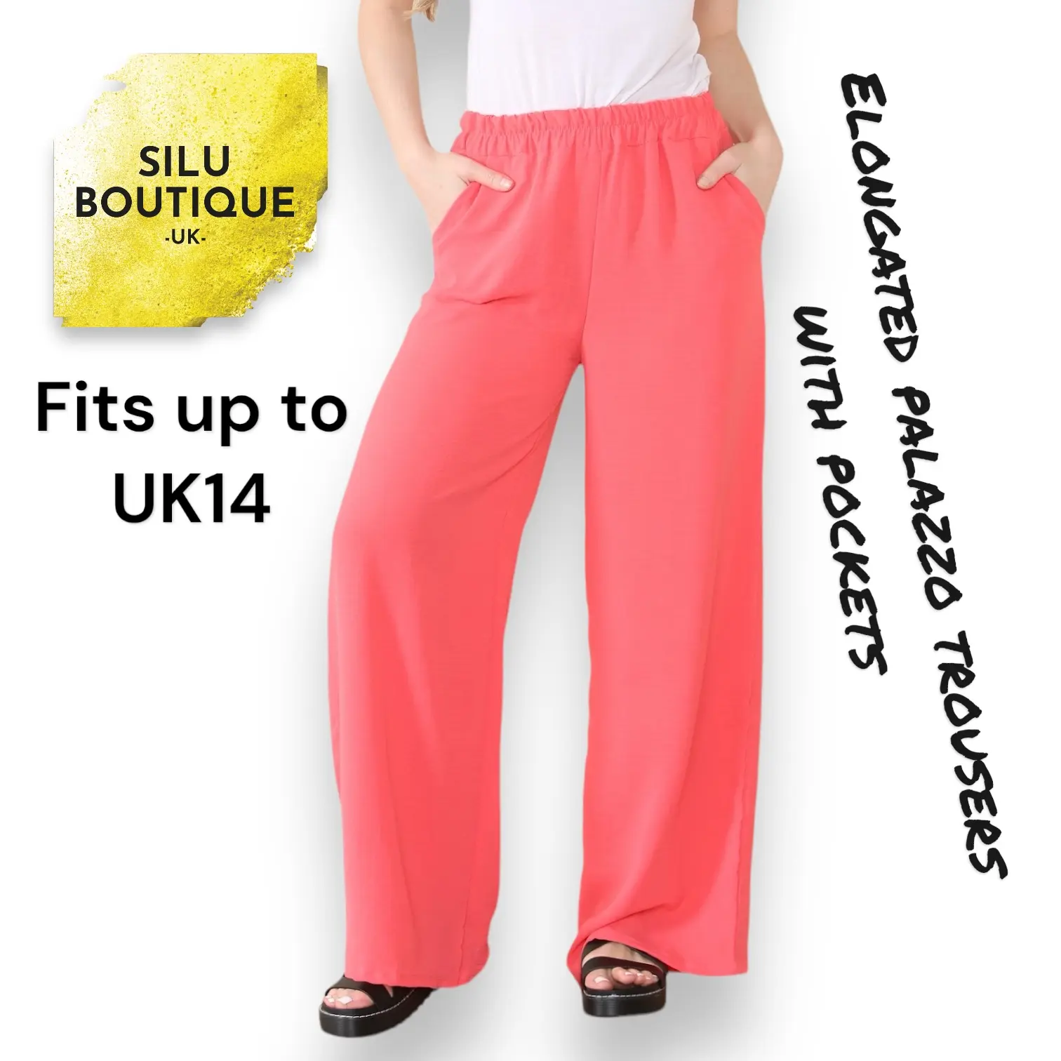 [Silu Boutique] Elongated Palazzo Wide Straight Leg Trousers,Fits up to UK14, Women's Bottom, Women's Daily Wear, Causal Bottom For Women's