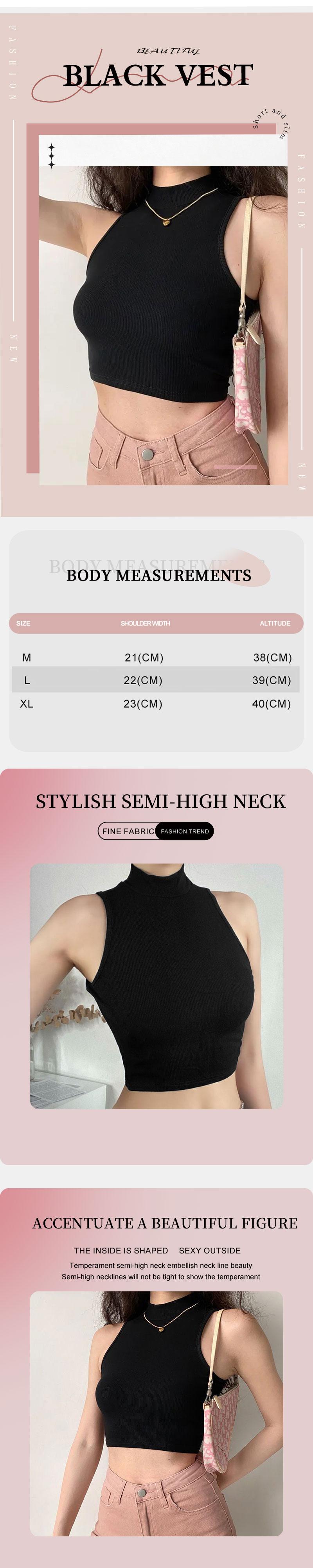 Product Introduction of Summer Women's New Black Simple Fashion T-Shirt High Neck Tight Sleeveless Undershirt Breathable Comfortable Casual Female Tops 25