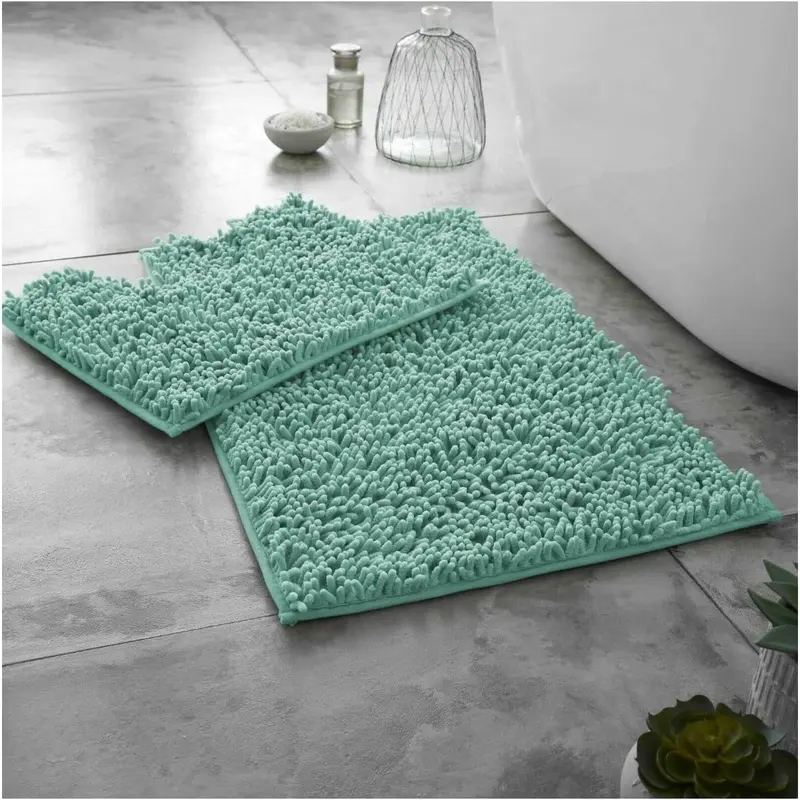 Loop 2 Piece Bath Mat Set, Non Slip Super Absorbent Microfibre Chenille Bathroom Mat Set,  Rug Mat, Regular and Extra large 2