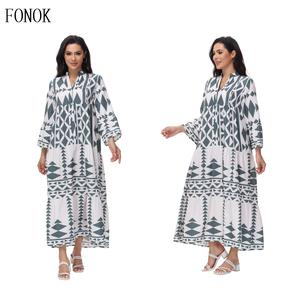 FONOK Casual Dresses Large size bohemian dress women's temperament printed shirt skirt  Beach vacation dresses Casual Womenswear skort dress fashion dress