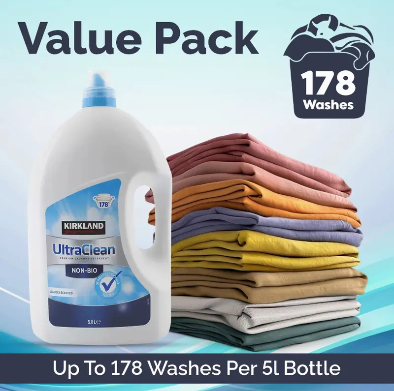 Kirkland Signature Ultra Clean Bio & Non-Bio Laundry Liquid, 178 Washes | Powerful Cleaning for Sensitive and Everyday Laundry Household Pack 6