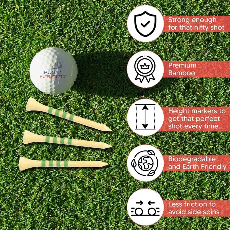 Bamboo Golf Tees - Natural, Black & White Tees, 25 & 50 Pack, Reduces Friction & Side Spin, Vibrant Height Markers 5