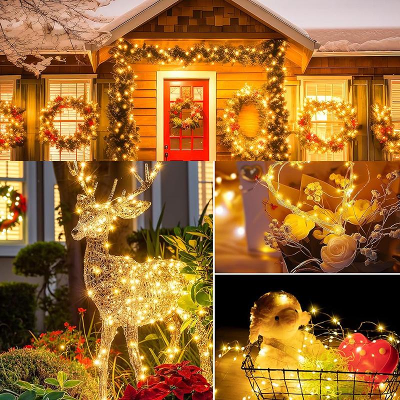 33ft 100 LED Outdoor String Lights, Warm White Fairy Lights Battery Operated with Remote, Waterproof Twinkle Lights for Bedroom Dorm Patio Tapestry Backyard Garden Party Indoor Christmas Decoration 2