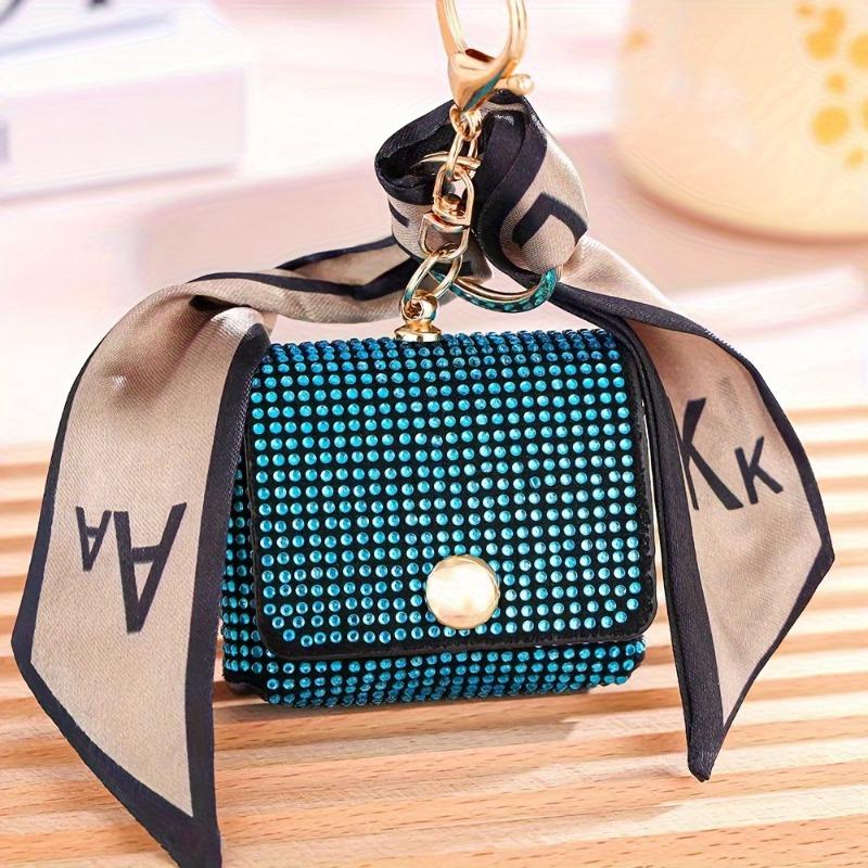 Fashion Mini Coin Purse with Rhinestone Embellishments, PU Material, Keychain Charm with Edge Paint and Scarf Detail 4