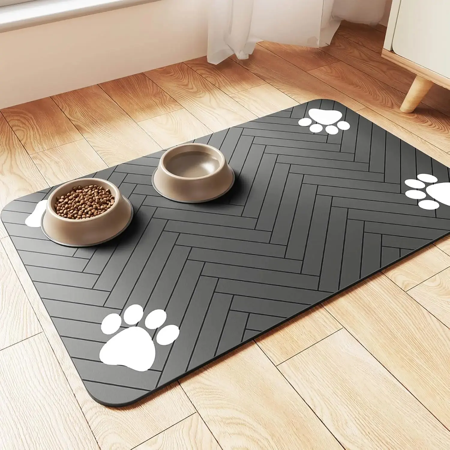 Pet Feeding Mat for Food and Water Bowl - Absorbent Placemat with Waterproof Rubber Backing for Dogs and Cats
