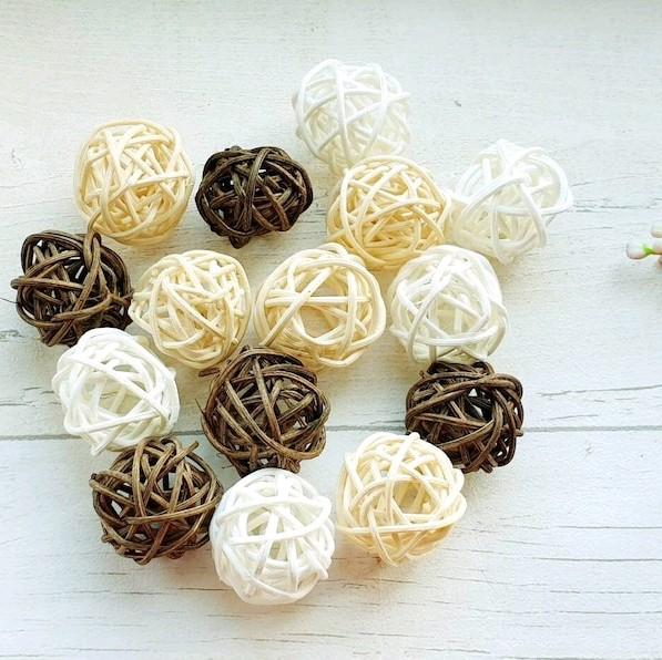 15 Pieces Rattan Wicker Balls - Mix of White, Brown, and Natural Colors for Home Wedding Party Decor - Ornaments Decoration Lightweight 1