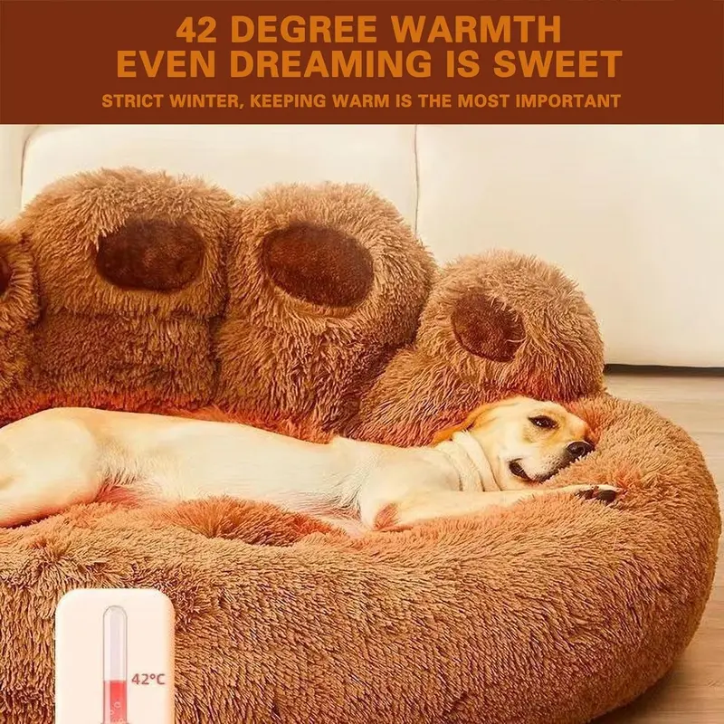 Fluffy Plush Bed For Dogs & Cats, Pet Nest Warm Comfortable Dog Sleeping Bear Paw Shaped Beds, Anti-Slip Pet Sofa Cushion Small Medium Large Dog Breeds 4