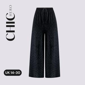 Chichero Elastane Velvet Plisse Wide Leg Comfort Basic Trousers Pants Womenswear Bottom Essential Light Viscose Minimalist