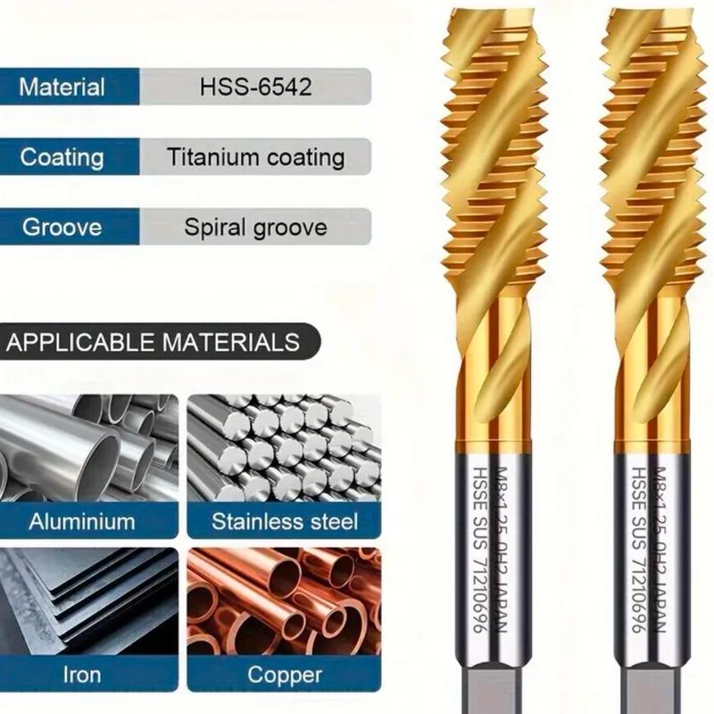 M2x0.4 Spiral Flute Tap Tin Coated Cobalt Machine Tap Drill for Metalworking 3
