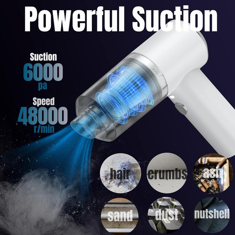 Mini Car Vacuum Cleaner Cordless, Rechargeable 50W 6000PA Handheld Vacuum Cleaner with LED Light for Car/Pet/Keyboard/Computer/Desk/Drawer Cleaning (WHITE) 1