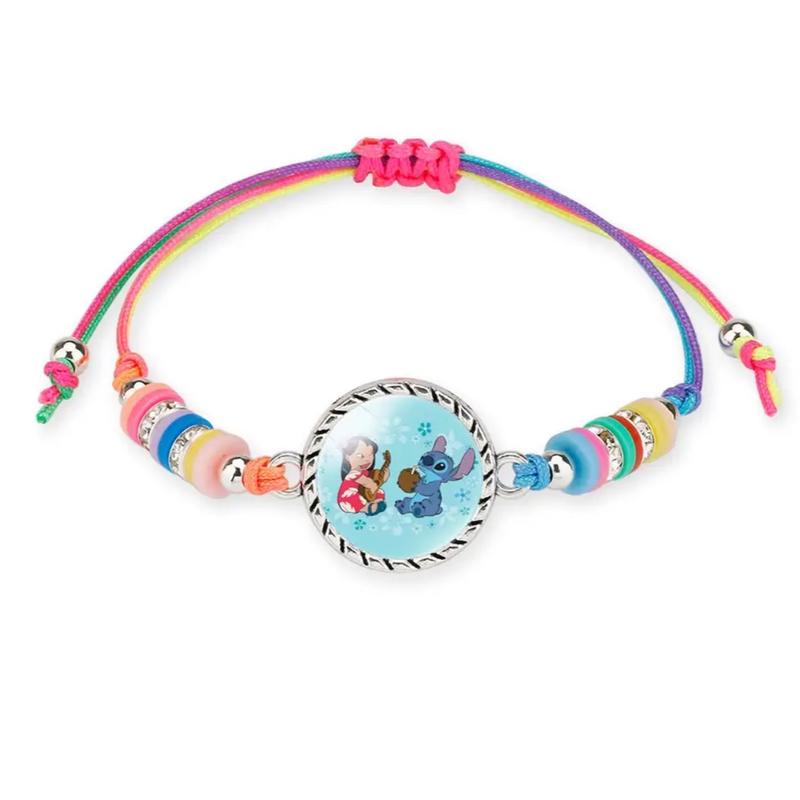 Stitch Anime Bracelet Cartoon Lilo & Stitch Adjustable Rope Rainbow Coloured Beads Pendant Cute Wristand - Accessories Kids Toys Girls Bracelet Christmas Party Gift - 19 Different Designs 7