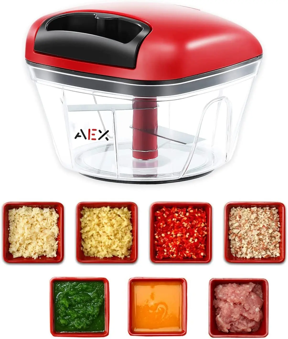AEX Pull String Food Chopper - Manual Kitchen Tool for Quick and Easy Chopping of Vegetables, Fruits, Garlic, Herbs, and Nuts - 250ml and 550ml Sizes Utensils Plastic vegetable slicer portable  chopper machine Stainless Steel blades