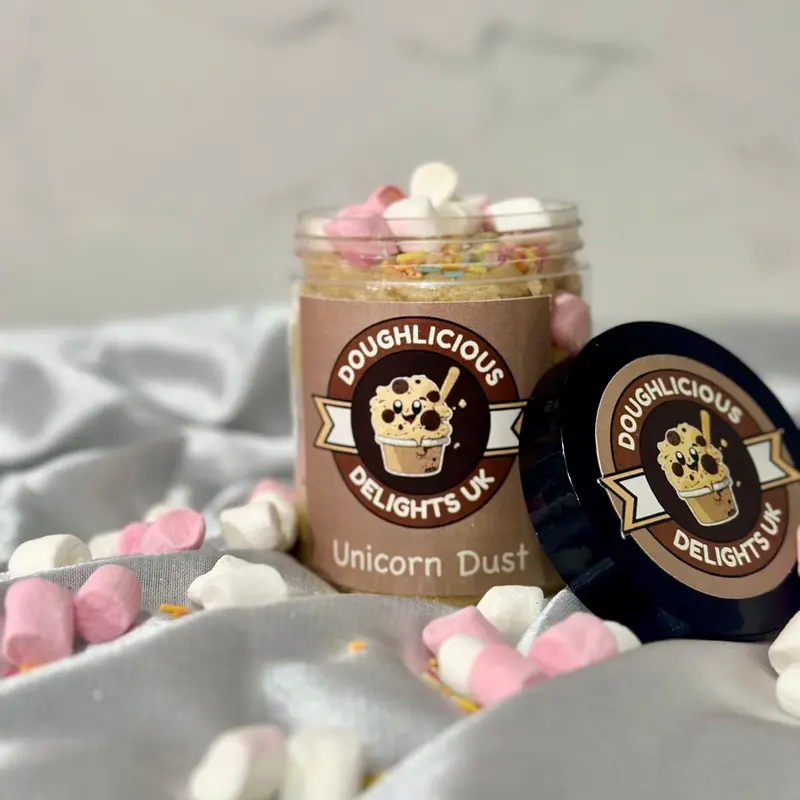 Doughlicious Delights UK Unicorn Dust Edible Cookie Dough Tub Marshmallows and Sprinkles - 300g - Sweet, Sugar, Snack Coconut Vegetable Flour Salt 1