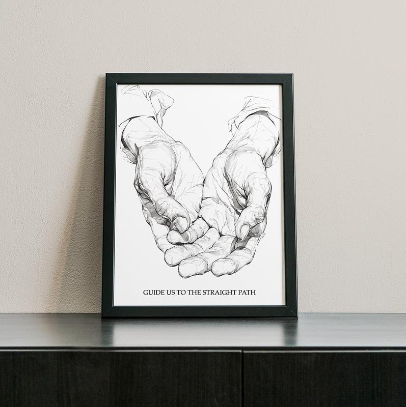 Guidance Motivational Dua Print | Islamic Wall Art | Black and White Minimal Chic Art | Drawing Art | Modern Islamic Gift | Hands in Prayer Decor Minimalist 3