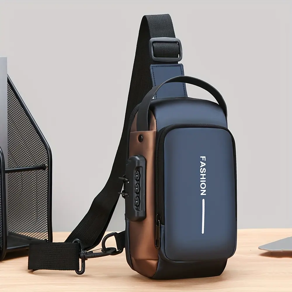 Waterproof Men's Oxford Crossbody Chest Bag - Stylish Motorcycle Sling with Phone Pocket, Zip Closure for Daily Commute