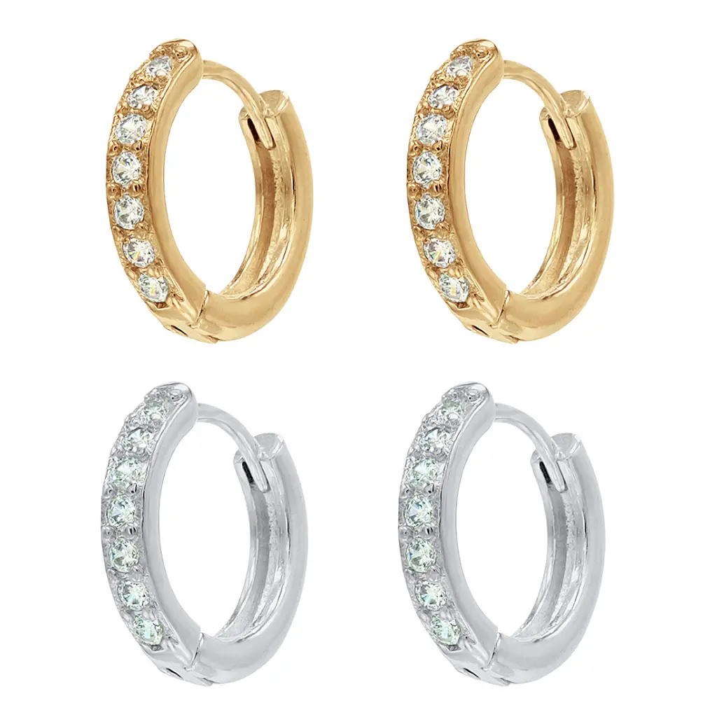 Stone Huggie Hoop Earrings - Gold & Silver Available
