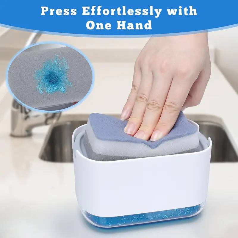2 in 1 Liquid Soap Dispenser, Kitchen Dish Soap Dispenser with Sponge Holder, Dishwashing Soap Pump 2
