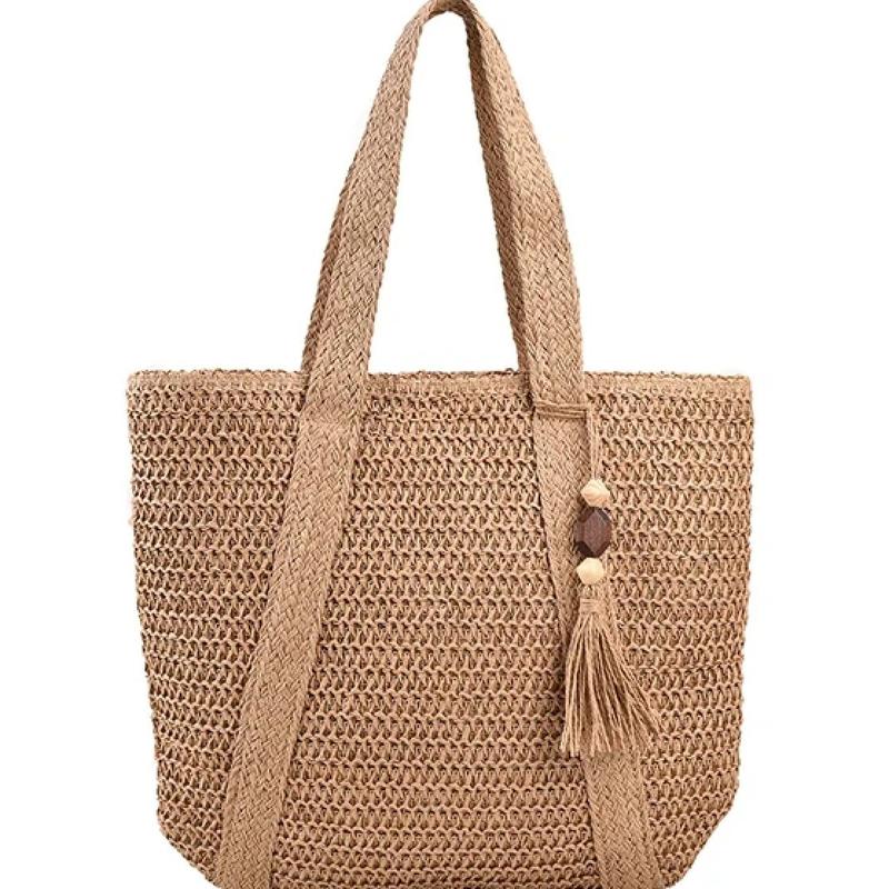 Large Capacity Women's Elegant Hand-Woven Shoulder Bag for Casual Tote Top and Beach Holiday Leisure Vacation Beach Bag 1