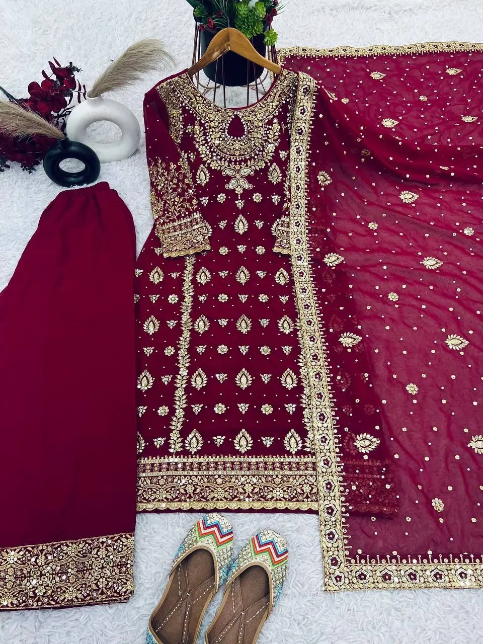 Heavy Faux Georgette embroidery and Sequin Work Salwar Kameez Suit Set, Pakistani Wedding Wear Dress, Eid Women Gift