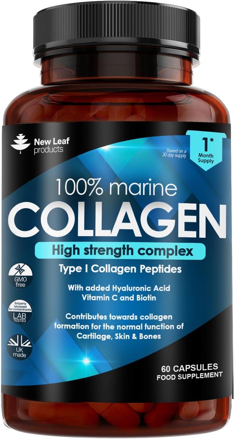 Product Introduction of Pure Marine Collagen 100% Marine Collagen Type 1 Hydrolysed Collagen Peptides Enhanced with Hyaluronic Acid & Vitamin C -  Women and Men, 60 Capsules Healthcare Dietary Edible Fitness Optimum magnesium  glycinate alpha  lipoic Supplement Beauty 0