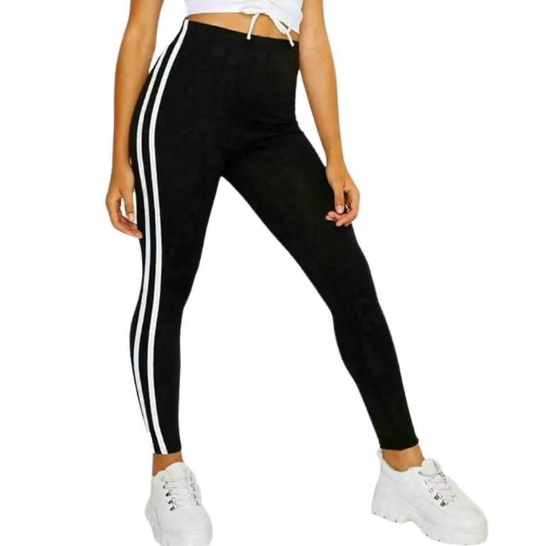 Womens Contrast 2 Side Stripe Stretchy Gym Leggings Joggers Ladies Skinny Pants Trousers 1