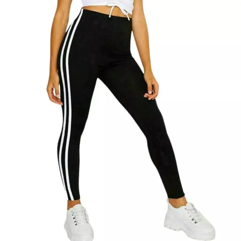 Womens Contrast 2 Side Stripe Stretchy Gym Leggings Joggers Ladies Skinny Pants Trousers 1