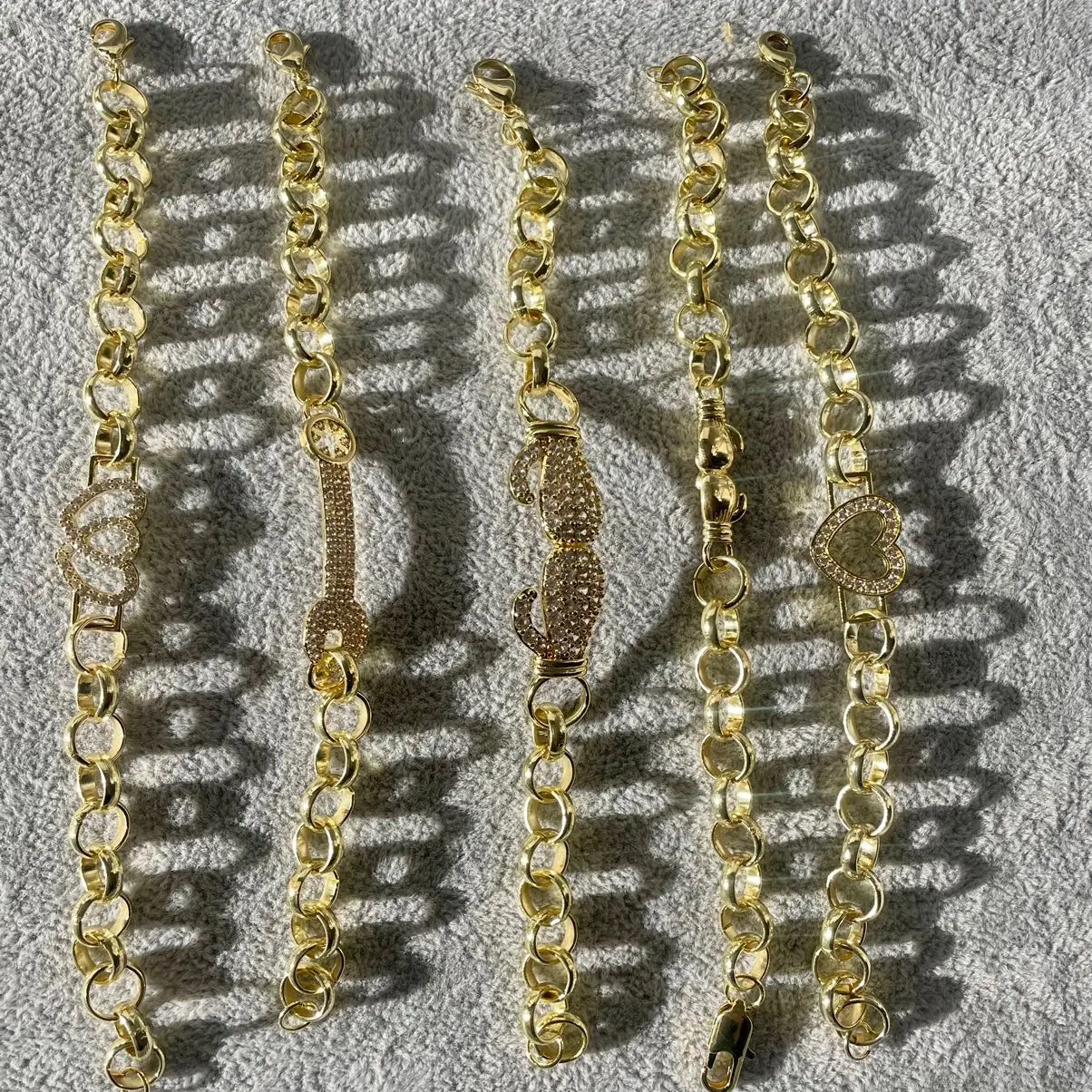 KIDS 9k gold plated Belcher bracelets cubic zircon stainless still