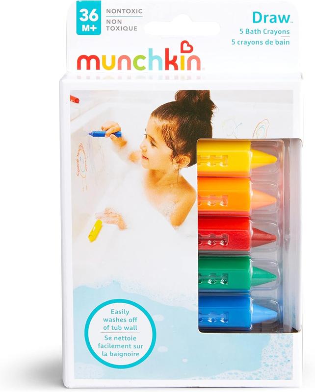 Bath Crayons | Colourful Bath Toy Mess-Free Shower Toys | Draws on Tiles & Porcelain | Washable Baby Bath Toy - Set of 5 Crayons 5