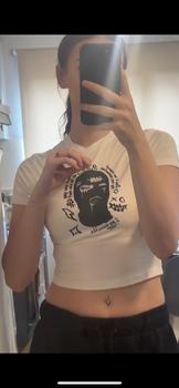 Product Review of Women's Letter & Figure Print Round Neck Crop Tee, Casual Short Sleeve Crew Neck T-shirt for Daily Wear, Ladies Clothes for All Seasons from h** 0