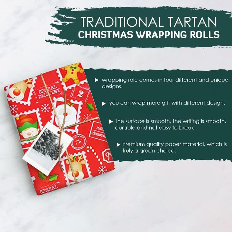 ANGIX Cute Christmas Wrapping Paper Roll with 32+ Matching Tags - 4 x 8m Sheets in 4 Different Colours 5