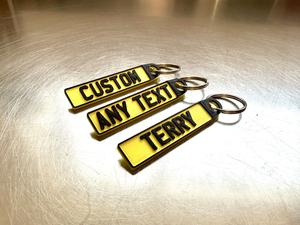 Custom Number Plate Keyring Yellow Rear Style Any Text Car Bike Personalised 3D
