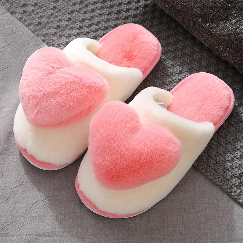 Cute Heart Decor Slippers, Casual Slip On Plush Lined Shoes, Comfortable Indoor Home Valentine's Day Slippers Girl Footwear 4