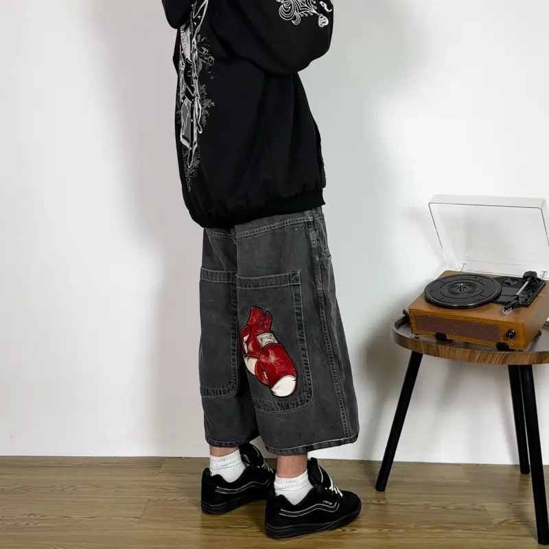 Y2K Baggy Shorts vintage American Streetwear printing Denim Shorts 2000s Hip Hop Men Women Casual Basketball Shorts Streetwear 1