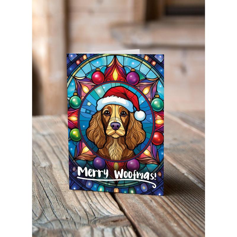Cocker Spaniel (Working) Chocolate in a Santa Hat Christmas Card 1