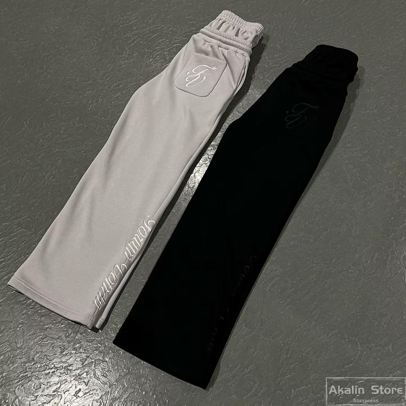 Product Introduction of Y2K Harajuku Loose Double Waisted Sweatpants American Solid Color Hip Hop Drawstring Waist Jogger Letter Embroidery Casual Pants 2