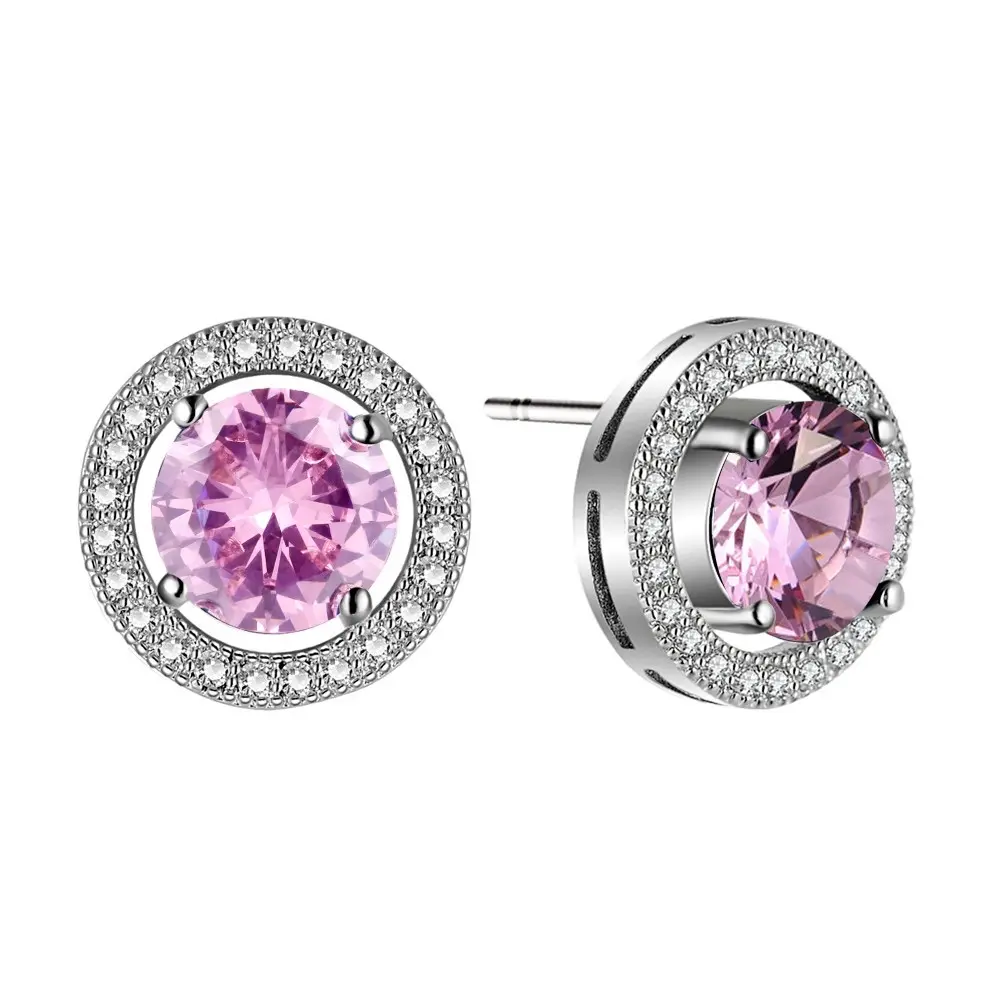 Lab Created Sapphire Earrings Solitaire Pink with White Gold Plating