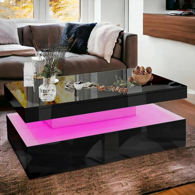 White High Gloss Coffee Table with LED RGB Lights, 2 Drawer Storage - Rectangle Sofa Side Table for Living Room/Home Office Furniture coffeetable ex display coffeetable smart  coffee coffee  tables 1
