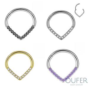 Oufer 16G V-shape Titanium CZ Septum Daith Piercing Ring Hoop