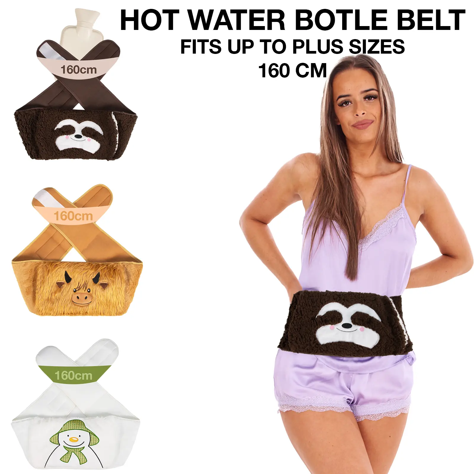 Wearable 2 Piece Hot Water Bottle with Waist Strap Extra Long 160 cm – Adjustable, 1 Litre Capacity, Safe & Cozy - Animals Designs Fleece hot  waterbottle Cover Cup