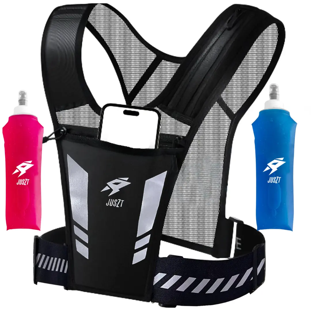 Juszt Active Running Vest phone holder with 250ml soft water bottle included (choice of blue or pink)