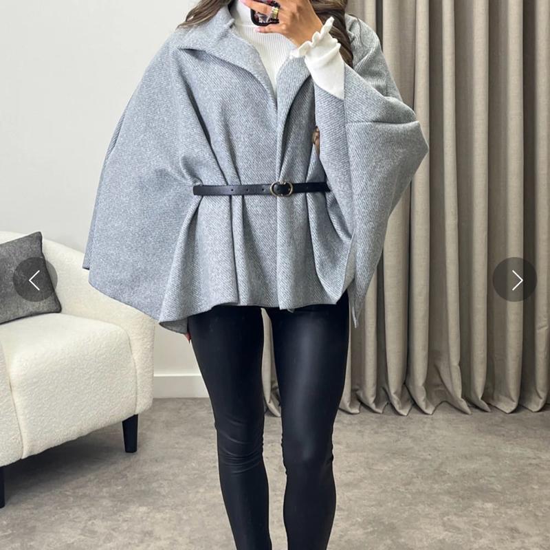 Gracelea striped wool look belted button cape 2