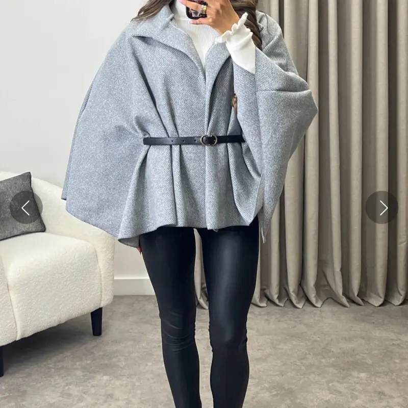 Gracelea striped wool look belted button cape 2
